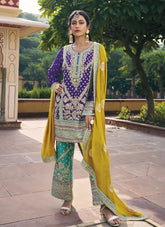 Blooming Chinnon Salwar Suit in Purple-Sky